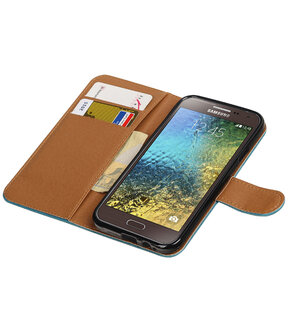 Blauw Pull-Up PU booktype wallet hoesje voor Samsung Galaxy E5