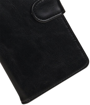 Zwart Pull-Up PU booktype wallet hoesje voor Samsung Galaxy E5