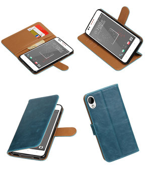 Blauw Pull-Up PU booktype wallet hoesje voor HTC Desire 825