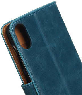 Blauw Pull-Up PU booktype wallet hoesje voor HTC Desire 825