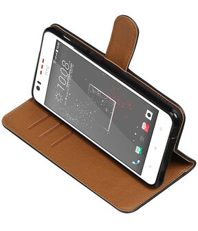 Zwart Pull-Up PU booktype wallet hoesje voor HTC Desire 825