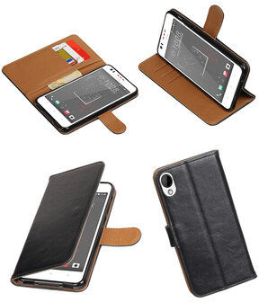 Zwart Pull-Up PU booktype wallet hoesje voor HTC Desire 825