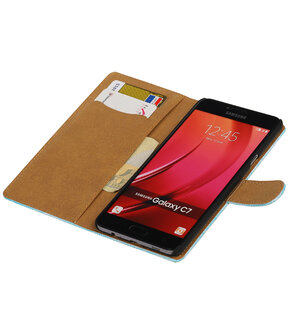 Turquoise Mini Slang booktype wallet cover hoesje voor Samsung Galaxy C7