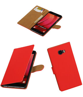 Rood Effen booktype wallet cover hoesje voor Samsung Galaxy C7