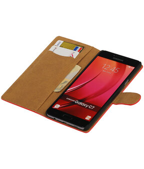 Rood Effen booktype wallet cover hoesje voor Samsung Galaxy C7