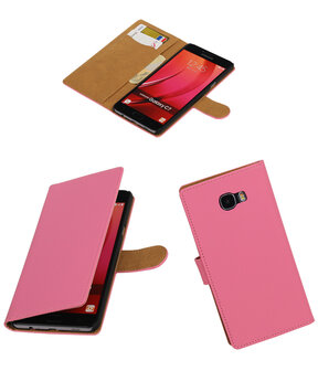 Roze Effen booktype wallet cover hoesje voor Samsung Galaxy C7