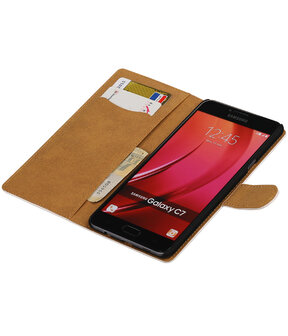 Wit Effen booktype wallet cover hoesje voor Samsung Galaxy C7