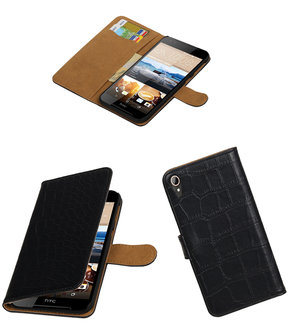 Zwart Krokodil booktype wallet cover hoesje voor HTC Desire 830