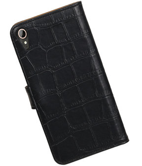 Zwart Krokodil booktype wallet cover hoesje voor HTC Desire 830