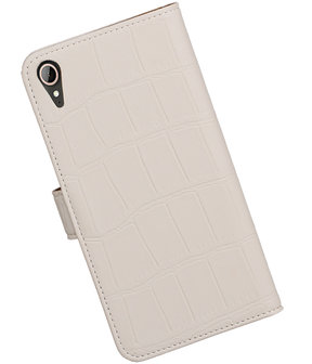 Wit Krokodil booktype wallet cover hoesje voor HTC Desire 830