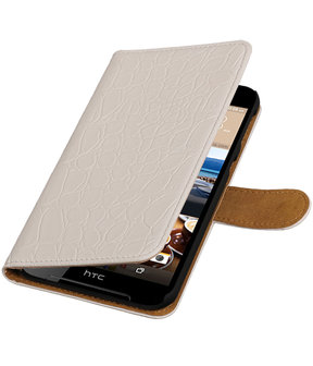 Wit Krokodil booktype wallet cover hoesje voor HTC Desire 830