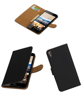 Zwart Effen booktype wallet cover hoesje voor HTC Desire 830