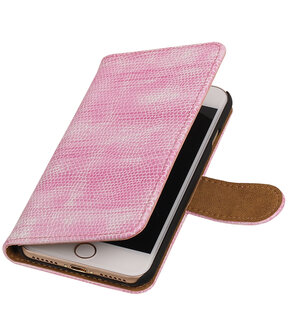 Roze Mini Slang booktype wallet cover hoesje voor Apple iPhone 7