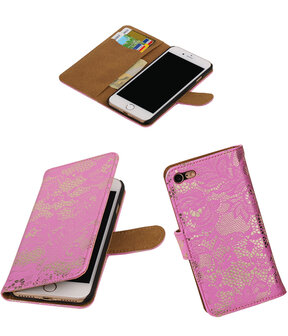 Roze Lace booktype wallet cover hoesje voor Apple iPhone 7