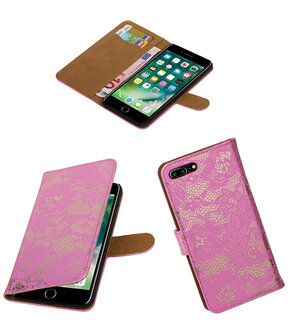 Roze Lace booktype wallet cover hoesje voor Apple iPhone 7 Plus
