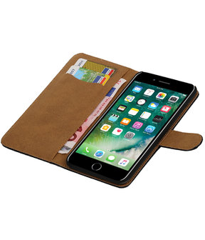 Zwart Slang booktype wallet cover hoesje voor Apple iPhone 7 Plus