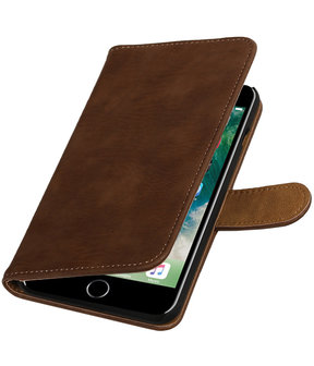 Bruin Hout booktype wallet cover hoesje voor Apple iPhone 7 Plus