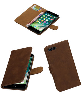 Bruin Hout booktype wallet cover hoesje voor Apple iPhone 7 Plus