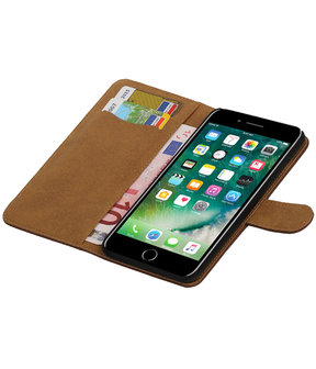 Bruin Hout booktype wallet cover hoesje voor Apple iPhone 7 Plus