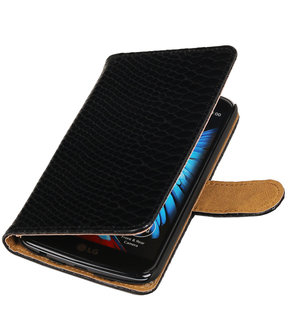 Zwart Slang booktype wallet cover hoesje voor LG K10