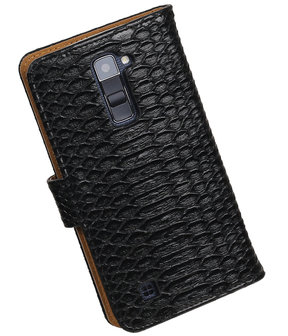 Zwart Slang booktype wallet cover hoesje voor LG K10