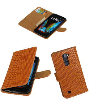 Bruin Slang booktype wallet cover hoesje voor LG K10