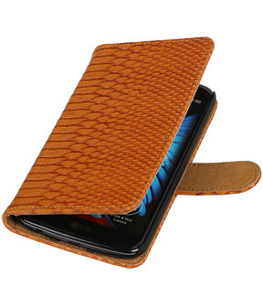Bruin Slang booktype wallet cover hoesje voor LG K10
