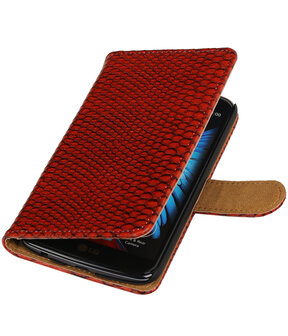 Rood Slang booktype wallet cover hoesje voor LG K10