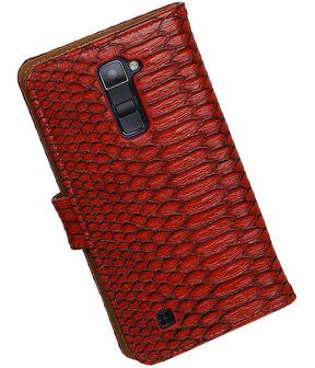 Rood Slang booktype wallet cover hoesje voor LG K10