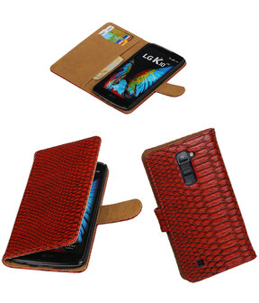 Rood Slang booktype wallet cover hoesje voor LG K10