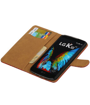 Rood Slang booktype wallet cover hoesje voor LG K10