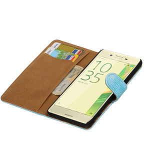 Turquoise Mini Slang booktype cover voor Hoesje voor Sony Xperia X