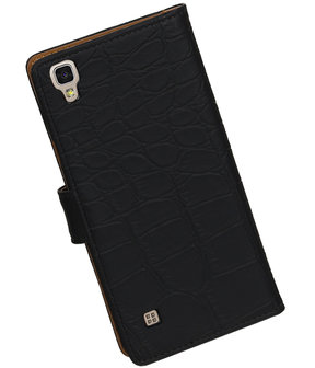 Zwart Krokodil booktype wallet cover hoesje voor LG Stylus 2 Plus