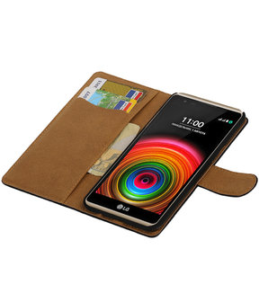 Zwart Krokodil booktype wallet cover hoesje voor LG Stylus 2 Plus