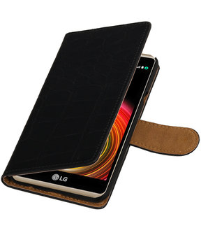 Zwart Krokodil booktype wallet cover hoesje voor LG Stylus 2 Plus