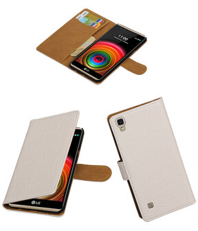 Wit Krokodil booktype wallet cover hoesje voor LG X Power