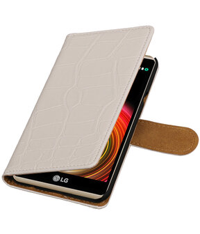 Wit Krokodil booktype wallet cover hoesje voor LG X Power
