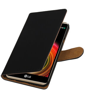 Zwart Effen booktype wallet cover hoesje voor LG X Power