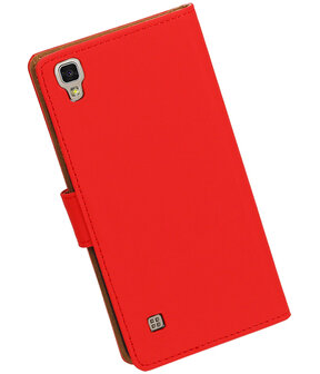 Rood Effen booktype wallet cover hoesje voor LG X Power