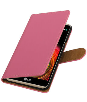Roze Effen booktype wallet cover hoesje voor LG X Power