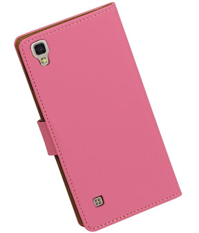 Roze Effen booktype wallet cover hoesje voor LG X Power