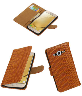 Bruin Slang booktype wallet cover hoesje voor Samsung Galaxy J2 2016