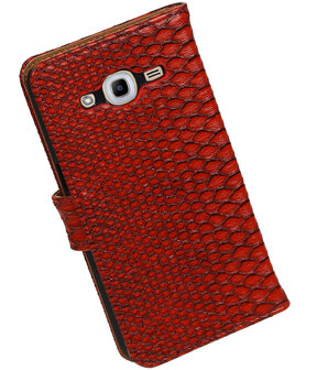 Rood Slang booktype wallet cover hoesje voor Samsung Galaxy J2 2016