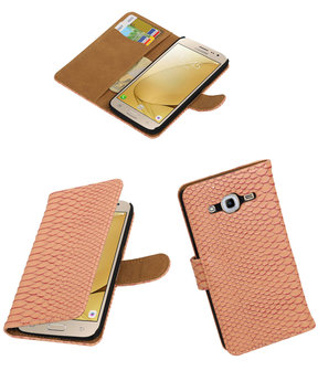 Rood Slang booktype wallet cover hoesje voor Samsung Galaxy J2 2016