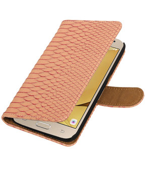 Rood Slang booktype wallet cover hoesje voor Samsung Galaxy J2 2016