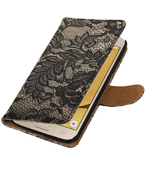 Zwart Lace booktype wallet cover hoesje voor Samsung Galaxy J2 2016