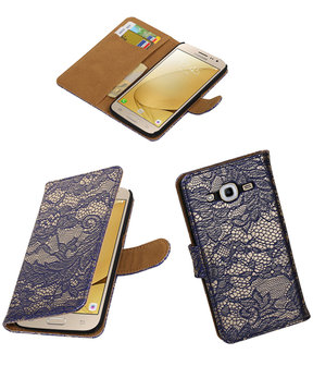 Blauw Lace booktype wallet cover hoesje voor Samsung Galaxy J2 2016