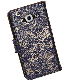 Blauw Lace booktype wallet cover hoesje voor Samsung Galaxy J2 2016