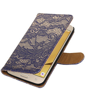 Blauw Lace booktype wallet cover hoesje voor Samsung Galaxy J2 2016