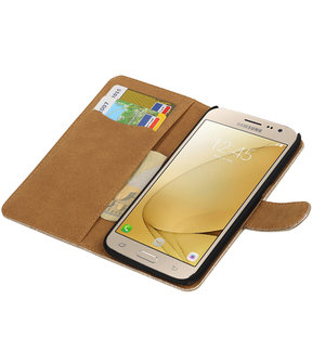 Goud Lace booktype wallet cover hoesje voor Samsung Galaxy J2 2016